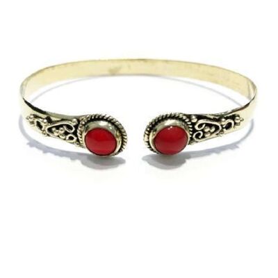 Tone Detailed Bracelet with Stone - Gold & Red