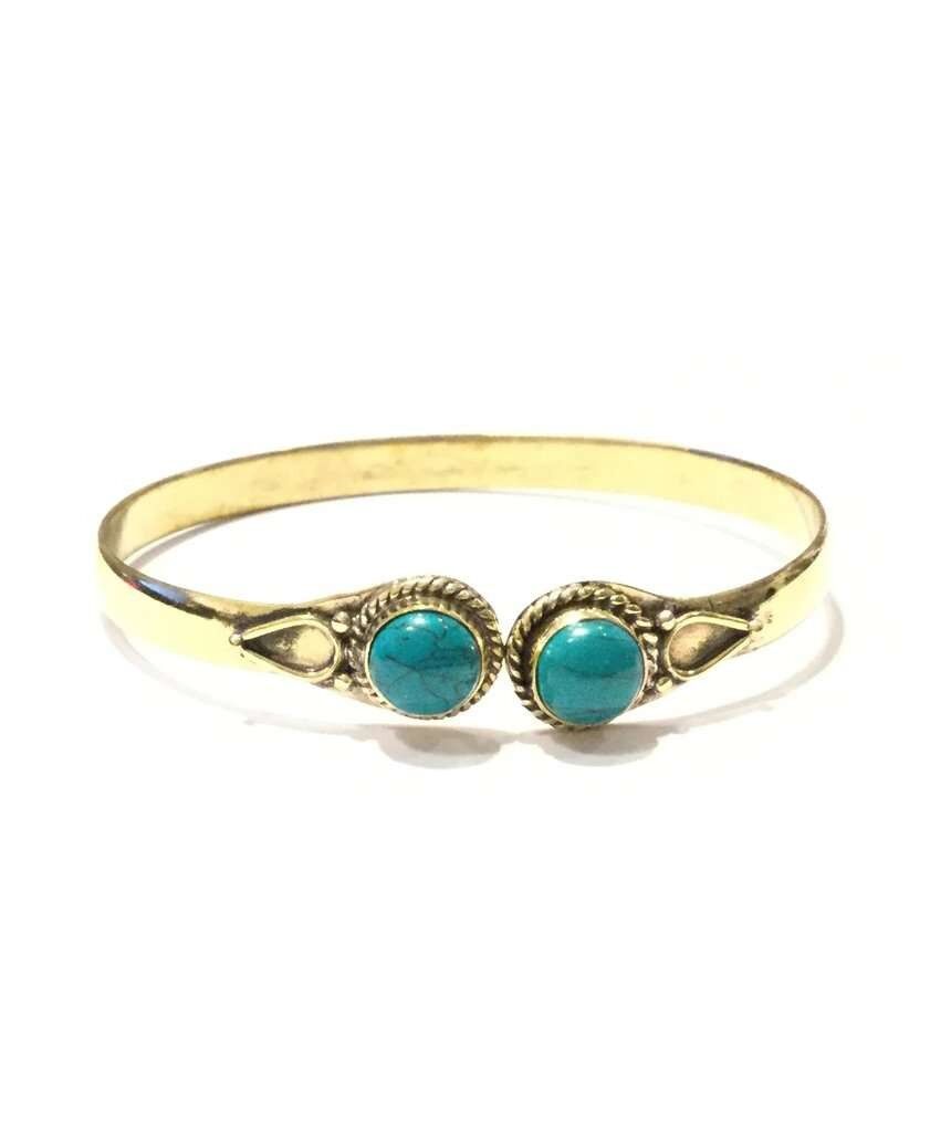 Bracelet Tone Détaillé avec Pierre - Or & Turquoise