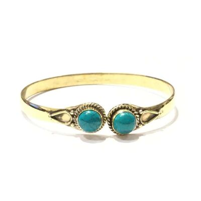 Tone Detailed Bracelet with Stone - Gold & Turquoise