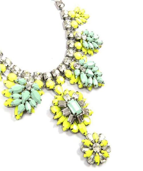 Statement Floral Bib Necklace - Neon