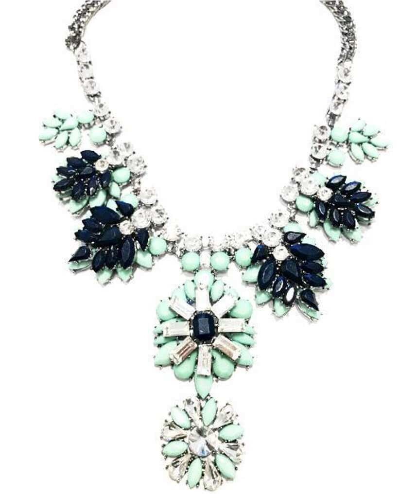 Collier plastron fleuri tendance - Bleu
