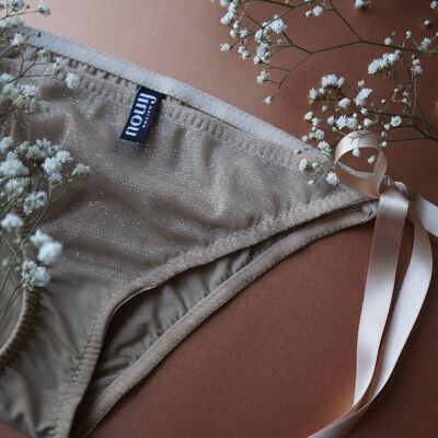 beige sequined tulle knotted panties