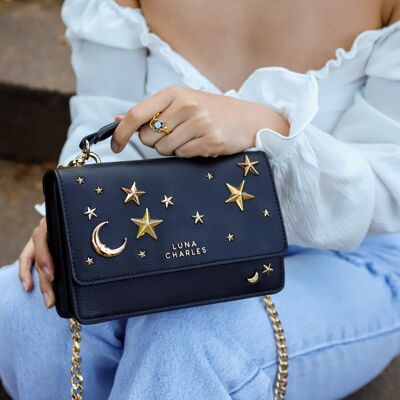 Nova Star Studded Handbag - Black & Gold - Vegan Leather