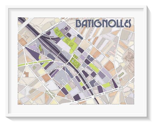 Affiche Illustration du Plan du quartier BATIGNOLLES à PARIS