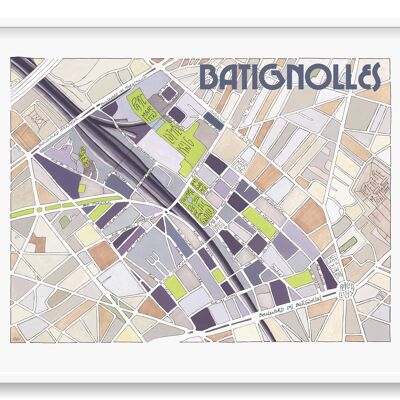 Póster Ilustración del plano del distrito de BATIGNOLLES en PARÍS