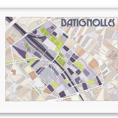 Poster Illustrazione del Piano del quartiere BATIGNOLLES a PARIGI