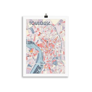 Affiche Plan de TOULOUSE, la Ville Rose - illustration fait main 5