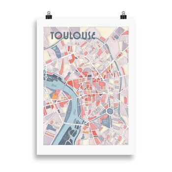 Affiche Plan de TOULOUSE, la Ville Rose - illustration fait main 6