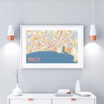 Affiche Illustrée Plan ville de NICE, France - Fait main 2