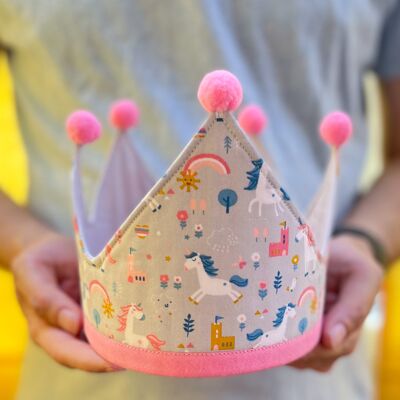 Birthday Crown - Unicorns Gray