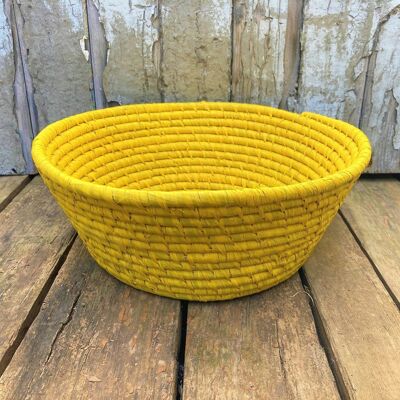 Large yellow natural raffia bowl