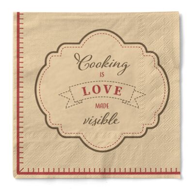 Serviette Cooking is Love aus Tissue 33 x 33 cm, 20 Stück
