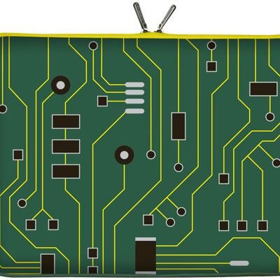 Digittrade LS125-15 Green IT Designer Notebooktasche 15,6 Zoll (39,1 cm) aus Neopren Notebook-Hülle Sleeve Tasche Schutzhülle Muster Leiterplatte grün-gelb