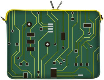 Digittrade LS125-15 Green IT Sacoche pour ordinateur portable design 15,6 pouces (39,1 cm) en néoprène sacoche pour ordinateur portable housse de protection motif circuit imprimé vert-jaune 1