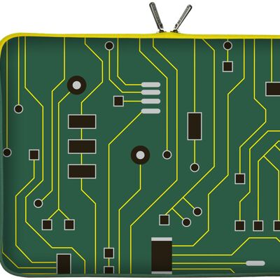 Digittrade LS125-15 Green IT Sacoche pour ordinateur portable design 15,6 pouces (39,1 cm) en néoprène sacoche pour ordinateur portable housse de protection motif circuit imprimé vert-jaune