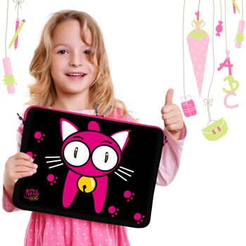 Kitty to Go LS133-10 Housse iPad Pro 9.7 Designer en néoprène adaptée aux 10 à 10,5 pouces (26,67 cm) Housse de protection Air chat noir-rose 3