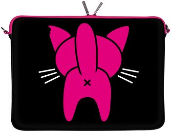 Kitty to Go LS133-13 étui Mac Book design 13 pouces en néoprène adapté comme étui iPad Pro 12,9 à 13,3 pouces (33,8 cm) Housse MacBook Air chat noir-rose 2