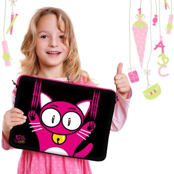 Kitty to Go LS140-10 étui de protection tablette design 9,7 pouces pour Medion p9701, sacoche Samsung Galaxy 10 & 10,1 à 10,2 pouces (25,9 cm) chat noir-rose 2