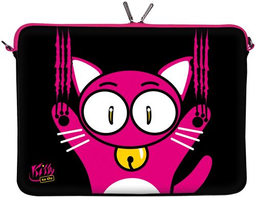 Kitty to Go LS140-11 Designer MacBook Hülle 12 Zoll aus Neopren passend für 11 & 11,6 Zoll (29,5 cm) Mac Book Tasche Schutzhülle Sleeve Bag Katze pink-schwarz