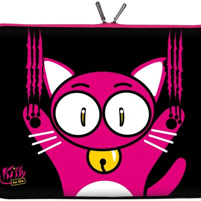 Kitty to Go LS140-11 Housse de protection pour MacBook 12 pouces en néoprène adaptée aux Macbook 11 & 11,6 pouces (29,5 cm) Housse de protection sac chat rose-noir