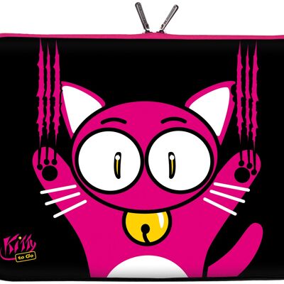 Kitty to Go LS140-15 Designer Laptoptasche 15,6 Zoll (39,1 cm) aus Neopren Laptop-Schutzhülle Sleeve Tasche Hülle Cover Case Bag Katze schwarz-pink