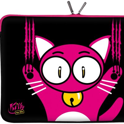Kitty to Go LS140-15 Designer Laptoptasche 15,6 Zoll (39,1 cm) aus Neopren Laptop-Schutzhülle Sleeve Tasche Hülle Cover Case Bag Katze schwarz-pink