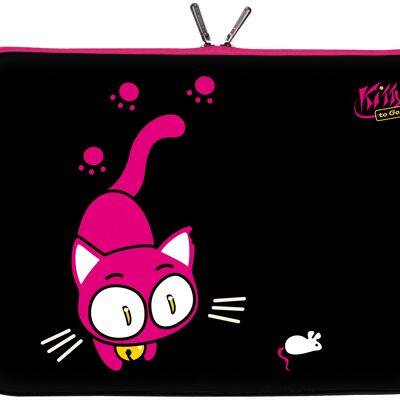 Kitty to Go LS141-10 designer tablet protective case 9.7 inches for Medion p9701, Samsung Galaxy bag case 10 & 10.1 to 10.2 inches (25.9 cm) cat black-pink