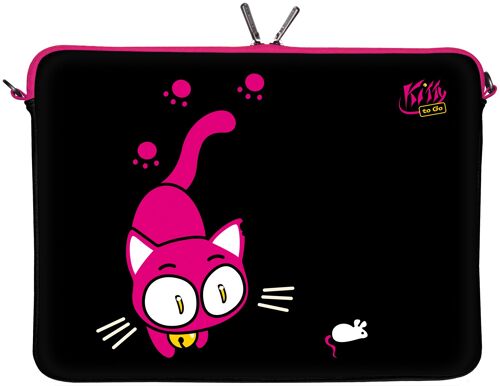 Kitty to Go LS141-15 Designer MacBook Pro 15 Zoll Tasche aus Neopren bis 39,1 cm (15,6 Zoll) Mac Book Schutzhülle PC Computer Hülle Bag Katze pink-schwarz