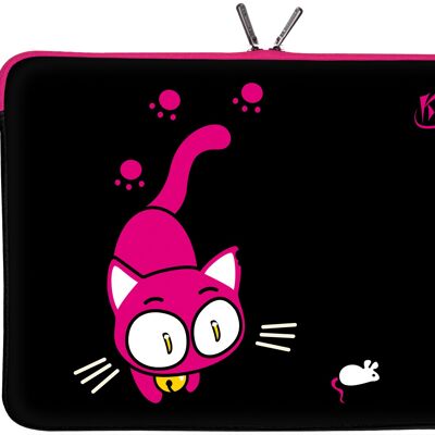 Kitty to Go LS141-15 Coque MacBook Pro 15 pouces design en néoprène jusqu'à 39,1 cm (15,6 pouces) Housse de protection Mac Book Housse ordinateur PC sac chat rose-noir