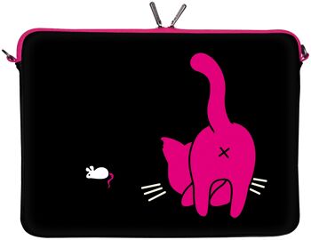 Kitty to Go LS141-17 pochette design pour ordinateur portable 17,3 pouces (43,9 cm) housse pour ordinateur portable housse pour tablette chat rose-noir 2