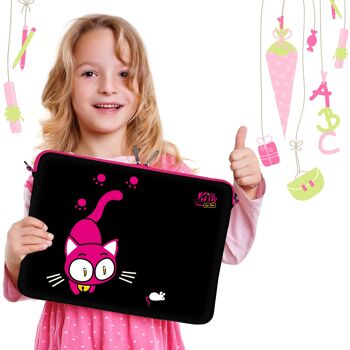 Kitty to Go LS141-17 pochette design pour ordinateur portable 17,3 pouces (43,9 cm) housse pour ordinateur portable housse pour tablette chat rose-noir 3