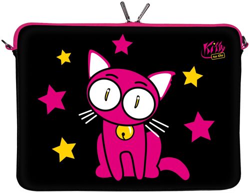 Kitty to Go LS142-10 Designer Laptop Neopren Schutzhülle 10 Zoll universal PC Netbook Tasche 9,7 bis 10,1 & 10,5 Zoll (26,67 cm) Sleeve Katze schwarz-pink