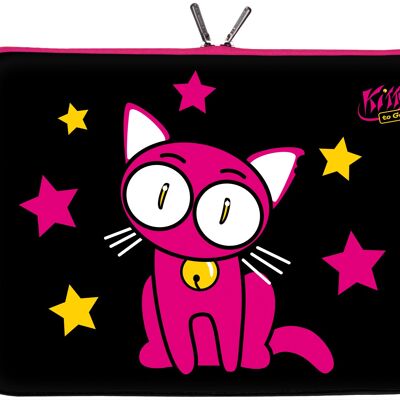 Kitty to Go LS142-10 Designer Laptop Neopren Schutzhülle 10 Zoll universal PC Netbook Tasche 9,7 bis 10,1 & 10,5 Zoll (26,67 cm) Sleeve Katze schwarz-pink