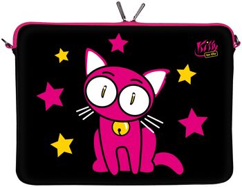 Kitty to Go LS142-10 housse de protection néoprène pour ordinateur portable design 10 pouces universel PC netbook bag 9,7 à 10,1 & 10,5 pouces (26,67 cm) housse chat noir-rose 1
