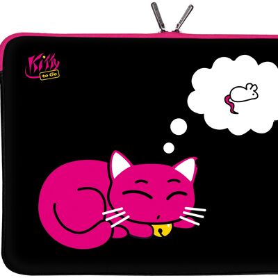 Kitty to Go LS143-10 Designer Laptop Neopren Schutzhülle 10 Zoll PC Netbook Tasche 9,7 bis 10,1 & 10,5 Zoll (26,67 cm) Sleeve Hülle Case Katze rosa-schwarz
