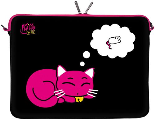Kitty to Go LS143-13 Designer Mac Book Tasche 13 Zoll aus Neopren passend als iPad Pro Case 12.9 bis 13.3 Zoll (33.8 cm) MacBook Air Bag Katze schwarz-rosa