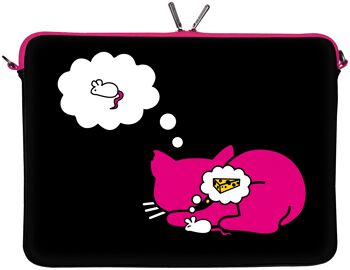 Kitty to Go LS143-13 coque Mac Book design 13 pouces en néoprène convenant comme coque iPad Pro 12,9 à 13,3 pouces (33,8 cm) MacBook Air Bag chat noir-rose 2