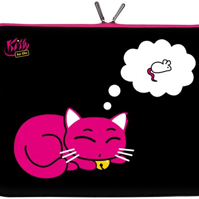 Kitty to Go LS143-17 Designer Laptop Tasche 17 Zoll Notebook Sleeve Hülle Schutzhülle aus Neopren bis 43,9 cm (17,3 Zoll) Cover Case Katze pink-schwarz