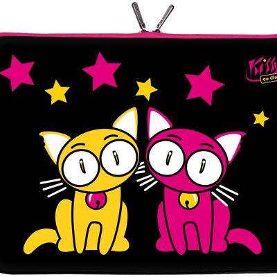 Kitty to Go LS144-13 Designer Designer Netbook Hülle 13.3 Zoll (33.8 cm) aus Neopren Tablet Tasche 13 Zoll & Ultrabook Case 14 Zoll Bag Katze schwarz-rosa
