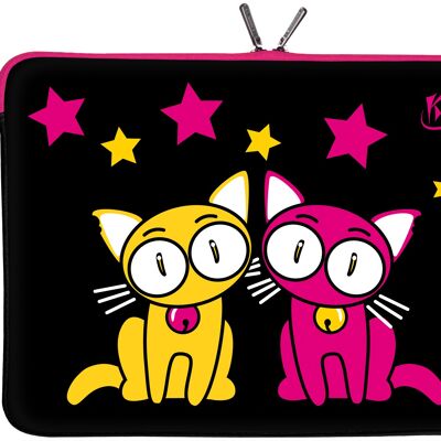 Kitty to Go LS144-13 Designer Designer Netbook Hülle 13.3 Zoll (33.8 cm) aus Neopren Tablet Tasche 13 Zoll & Ultrabook Case 14 Zoll Bag Katze schwarz-rosa