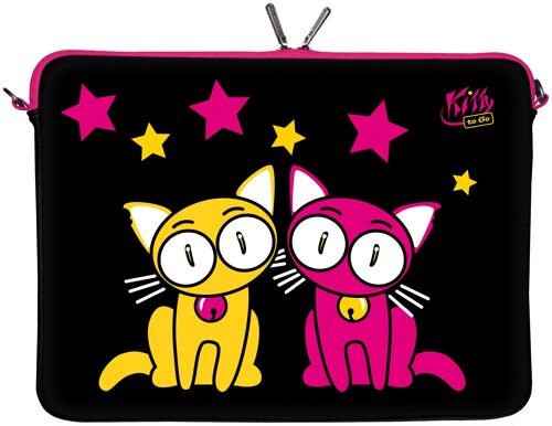 Kitty to Go LS144-17 Designer Laptopschutzhülle Notebooktasche 17,3 Zoll (43,9 cm) Notebook Sleeve Case Cover Tablet Tasche Katze schwarz-pink