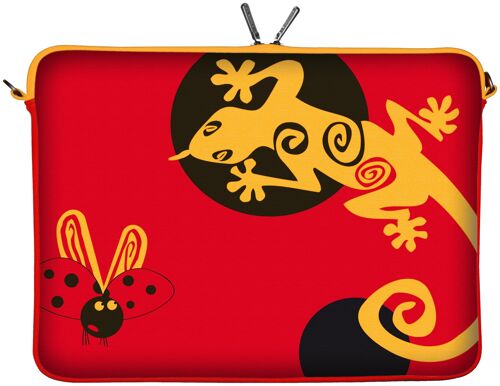 Digittrade LS145-15 Lady Beetle Designer Notebooktasche 15,6 Zoll (39,1 cm) Neopren Notebook-Hülle Sleeve Tasche Salamander Eidechse rot gold orange