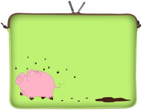 Digittrade LS158-10 Happy Piggy Designer iPad Pro 9,7 Hülle aus Neopren passend für 10 bis 10.5 Zoll (26,67 cm) Air Tasche Sleeve Case Schweinchen rosa-grün