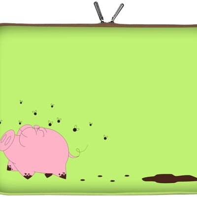 Digittrade LS158-15 Happy Piggy sacoche pour ordinateur portable design 15,6 pouces (39,1 cm) en néoprène housse pour ordinateur portable sacoche de protection cochon rose-vert