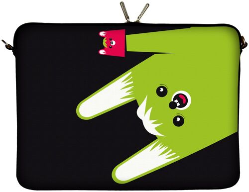 DIGITTRADE LS162-13 Toothy Designer Netbook Hülle 13.3 Zoll (33.8 cm) aus Neopren Tablet Tasche 13 Zoll & Ultrabook Case 14 Zoll Sleeve schwarz grün pink