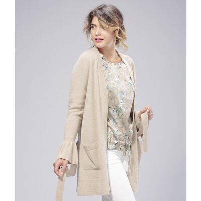 SHAVED CASHMERE WOOL AND SILK CARDIGAN WITH RUFFLES