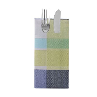 Servilleta para cubiertos Marc en azul-kiwi de Linclass® Airlaid 40 x 40 cm, 12 piezas