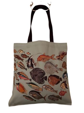 Sac Cabas Imprimé Ancien Banc de Poissons Insolites Multicolores