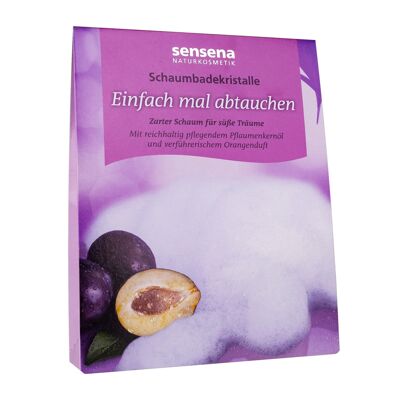 cristaux de bain moussant sensena natural cosmetics - il suffit de plonger dedans - additif de bain avec une mousse délicate pour de beaux rêves