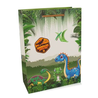 Sacchetto regalo DINOPARK ADVENTURE in carta, sacchetto regalo con design dinosauro, 18 x 24 cm